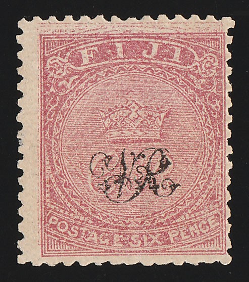 Fiji 1876 'vr' Opt 6d Carmine-rose, Wove Paper, Error Design Double. Rare !