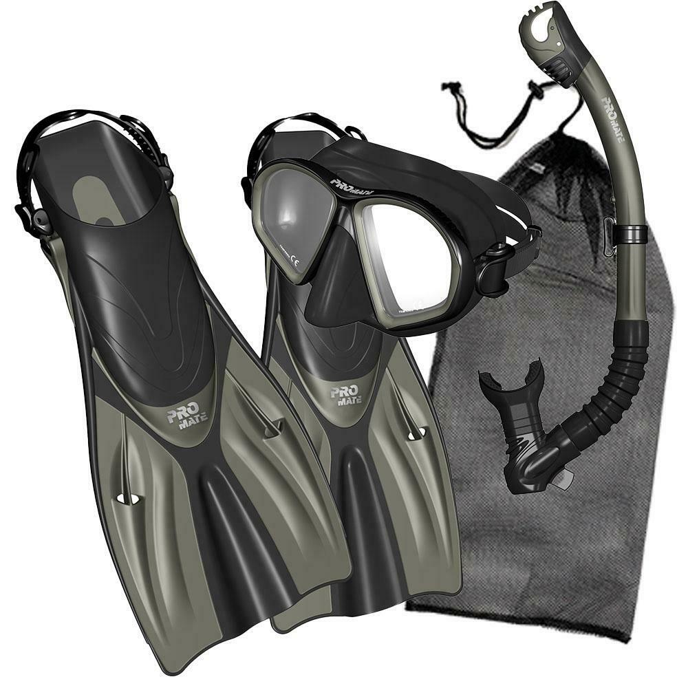 Promate Spectrum Adult Snorkeling Mask Fins Dry Snorkel Mesh Bag Dive Gear Set