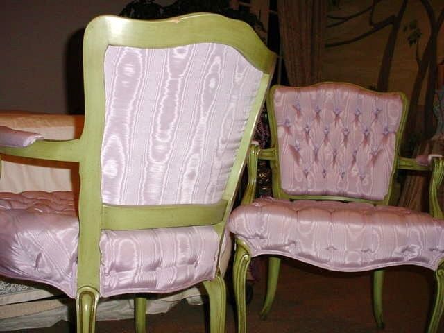 Hollywood Regency Lavender Silk Louis Xv Pair French Bedroom Chairs 1930's