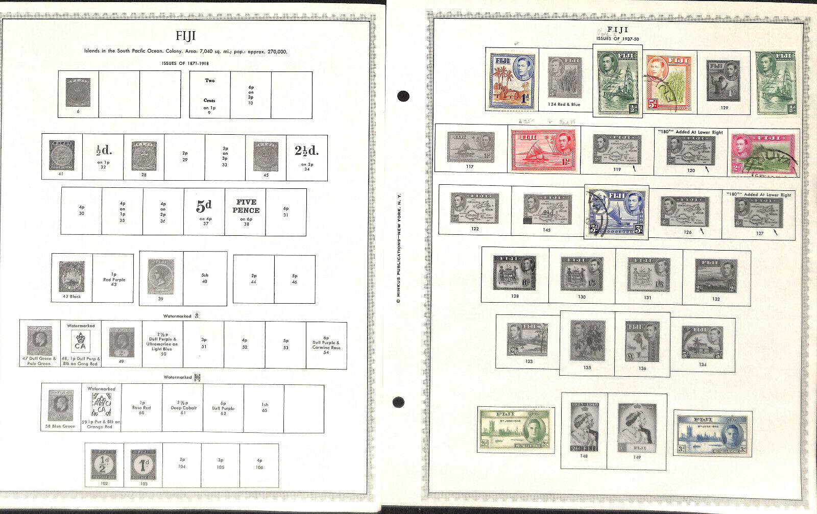 Fiji Stamp Collection On 20 Minkus Pages, 1871-1985